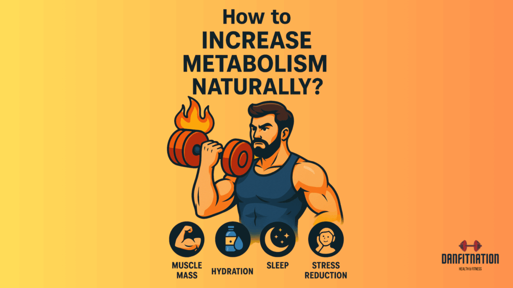 Bright digital infographic featuring a fit character and title 'How to Boost Your Metabolism Naturally' with metabolism-related tips and visuals